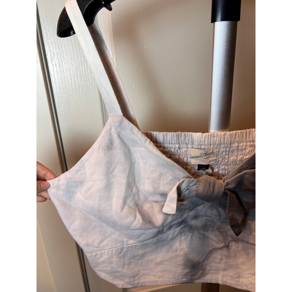 Tie-Front Crop Top Women XL NWT Linen Blend Boho Cottagecore Y2K Coastal Chic - Picture 3 of 13